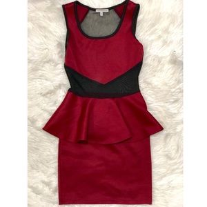 Red and Black Mesh Peplum Dress
